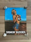 Vintage Budweiser Beer Poster Drinking Buddies Anheuser Busch Nude Model Girl
