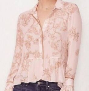 LC Lauren Conrad Pink Floral High Low Babydoll Ruffle Button Up Womens Large