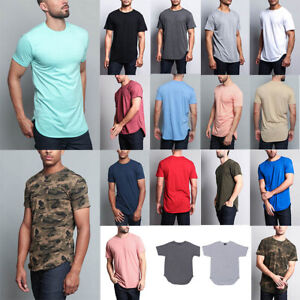 Victorious Men's Hipster Solid Color Long Length Curved Hem T-Shirt   TS270-K21A