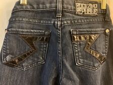 ROCK & REPUBLIC Women's DARK BLUE COSBIE Jeans Leather pockets Sz 24 (28x32.5)