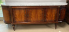 FRENCH LOUIS XVI MARBLE-TOP FIGURED FLAME MAHOGANY SIDEBOARD BUFFET SERVER
