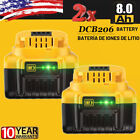 2 Pack 20V Battery For DeWalt 20 Volt Max XR 8.0AH Lithium Ion DCB206-2 DCB204-2