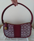 Coach Swinger Burgundy Leather Bag In Signature Jacquard New