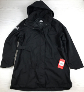 The North Face Trench Coat Womens XXL Black Hooded Dry Vent Company Logo NEW