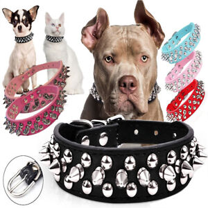 Spiked Studded PU Leather Dog Collar Pit Bull Cat XL XXL FOR SMALL LARGE BREEDS