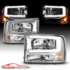 1999-2004 [LED C Bar] For Ford F250/F350 Superduty Excursion Chrome Headlights (For: 2002 Ford F-350 Super Duty Lariat 7.3L)