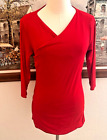 Vince Camuto Red 3/4 Sleeve Ruched Faux Wrap Top Blouse Tunic Size Medium