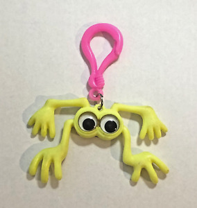 VINTAGE 1980's RUBBER CHARM YELLOW MONSTER FROG WITH MOVING EYES PLASTIC CLIP