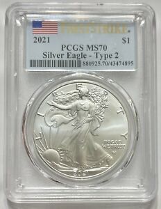 American Silver Eagle 2021 .999 Silver First Strike PCGS MS70 Type 2