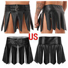 US Men Gladiator Cosplay Roman Costume PU Leather Panel Gladiator Kilt Underwear