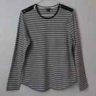 Nautica Top Long Sleeve Zip Accent on Shoulders Women Large Striped Gray White