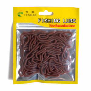 50pcs HENGJIA Soft Earthworm Fishing Bait Red Worm Lures Crankbaits Tackle Hooks