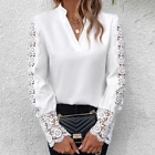 Womens V Neck Lace Shirt Tops Ladies Office OL Work Casual Long Sleeve Blouse