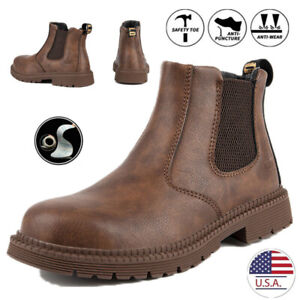 Mens Waterproof Work Boots Steel Toe Shoes Slip On Safety Shoes Wear Resistant
