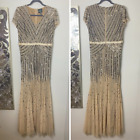 ADRIANNA PAPELL SEQUIN BEADED EMBELLISHED GOLD BRONZE MAXI DRESS LONG GOWN 16