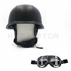 DOT German Black Leather Motorcycle Half Face Helmet Biker Pilot Goggles Size L