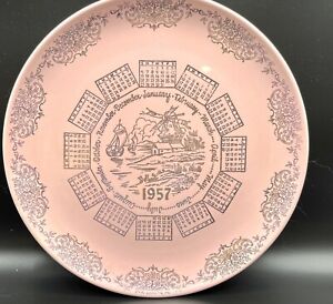 Vintage Taylor  Smith Taylor 1957 Pink Calender Plate Ceramic 10 In Birth Year