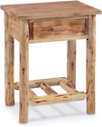 Pine Log End Table Nightstand, Rustic Natural Weathered Look Wooden Side Tables