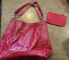 SAG HARBOR Leather Scale Satchel Shoulder Bag M/L Red With matching Red Wallet