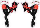 Red Devil in Black Leather Pin Up Girl Pairs Decal Sticker 3