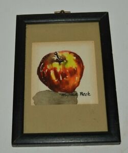Nice Vintage Small Framed Painting Water Color APPLE Signed Myrna BECK Rare