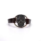 King Baby Skull Centerpiece Brown Leather Strap With Hook Clasp USA .925
