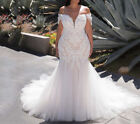 Mermaid Wedding Dresses Off the Shoulder Tulle Appliques Bridal Gown Sweep Train