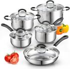 Home Stainless Steel Cookware Sets 10-Piece, Pots and Pans Kitchen Cooking