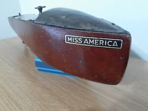 Antique Mengel Playthings Windup Wooden Toy Boat Miss America