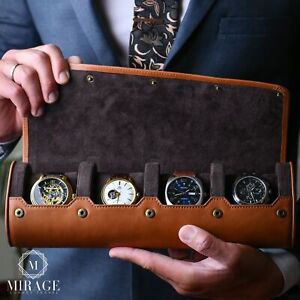 Watch Travel Case Leather - Watch Roll - Watch Case for Men -Black, Brown