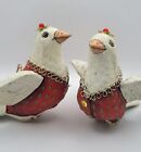 Set of 2 Vtg Hand Painted Paper Mache Doves Birds Detailed Christmas Ornaments