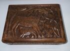 Vintage Small Wooden Box Jewelry Trinket Hand Carved Wood Momma Deer India