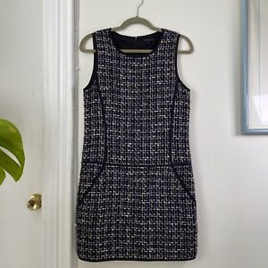EUC Theory Sleeveless Tweed Boucle Mini Shift Dress 8 Pockets Wool Blend Lined