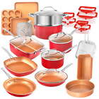 New Listing32 Pcs Cookware Set Bakeware and Food Storage Set Nonstick Pots and Pans Set Red