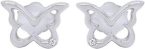 Natural Diamond Accent Cute Butterfly Stud Earring in Sterling Silver for Women