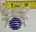 Bumble Bee Insect Crystal Glass Rhinestone Brooch Pin Blue Clear Silver Vintage