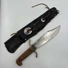 Vintage Primative Large Leather Sheath Knife, Bowie, Unmarked, 9.5” Blade!