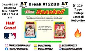 PITTSBURGH PIRATES 2024 Topps Heritage Baseball Hobby 6 BOX Break #122BD