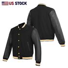 Leather Varsity Jacket Letterman Jacket Baseball Jacket Banded Collar 2802BLK/Ye