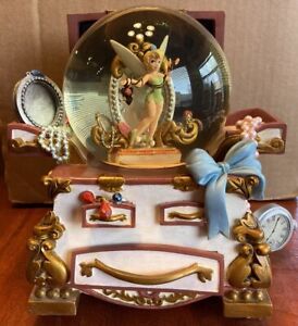 Disney Tinker Bell Hidden Treasure Chest Snow Globe Jewelry Music Box Peter Pan