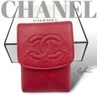 CHANEL Chanel Cigarette Case Caviar Skin Red Leather Mini Pouch F/S