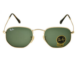 Ray-Ban Sunglasses RB3548N Hexagonal Flat Gold Frame Green Classic Lens 51mm