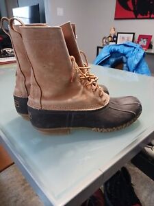 LL Bean Boots Mens 11 Brown Leather Vintage Rubber Tall Made in USA