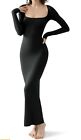 PUMIEY Women's Square Neck Long Sleeve Maxi Dress Ribbed Bodycon Dress Size M