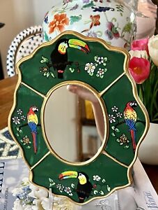 Vintage Mirror, Tropical Bird Jungle, Hand Painted  10” By 8”