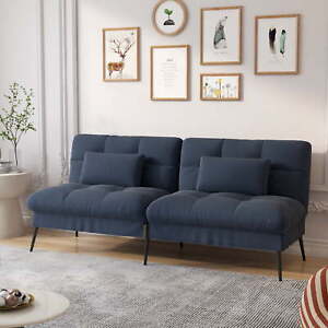 Comfort Sofa Futon Sofa Bed Upholstered Futon Couch Fabric Sleeper Sofa, Blue