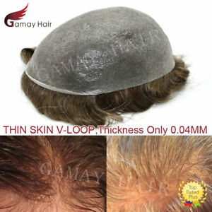 Invisible Ultra Thin Skin Mens Toupee Hair Replacement Poly Hairpiece PU Systems