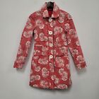 Boden Womens Trench Coat Size 8 Red White Floral Pockets Collared 100% Cotton