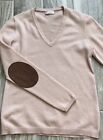 BRUNELLO CUCINELLI 100% CASHMERE PINK ELBOW PATCH SWEATER SIZE SMALL