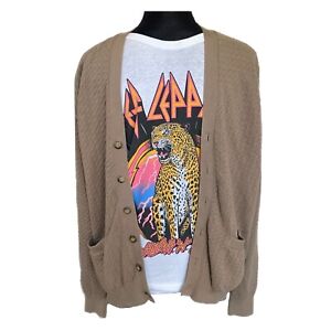 Vintage Cotton Traders Cardigan Mens Large Tan Kurt Cobain Sweater 90s Grunge